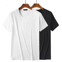2 Packs Bamboo Fiber Round Neck T-shirts Short Sleeve Classic Tees Sweat-absorbent Gym Man Undershirt Solid Color Tee Black New Quick Pick Grocers