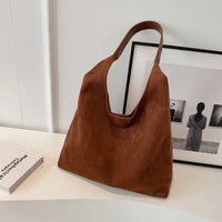Autumn and Winter Vintage Women's Bag Large Capacity Suede Shoulder Bag Solid Color Simple Casual Commuter Bag Retro Handbags Quick Pick Grocers