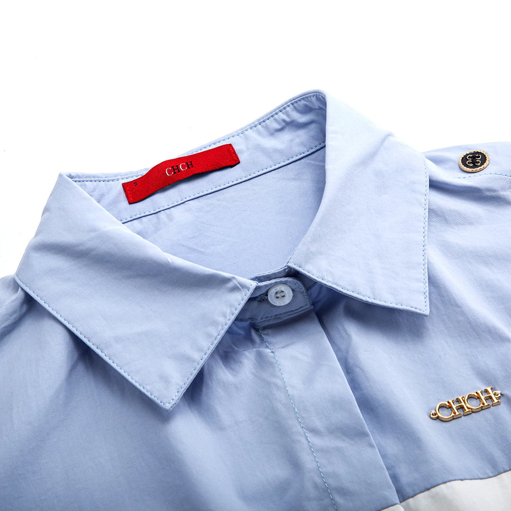 CHCH Women's Shirt 2025 New High Quality Splicing Color Contrasting Long Sleeve Business Shirt Commuter Women's Wear Quick Pick Grocers