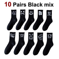 5/10 Pairs Men Women Graffiti Printed socks Street Style Soft Comfortable Sweat Absorbing Breathable Couple Sports Leisure Socks Quick Pick Grocers