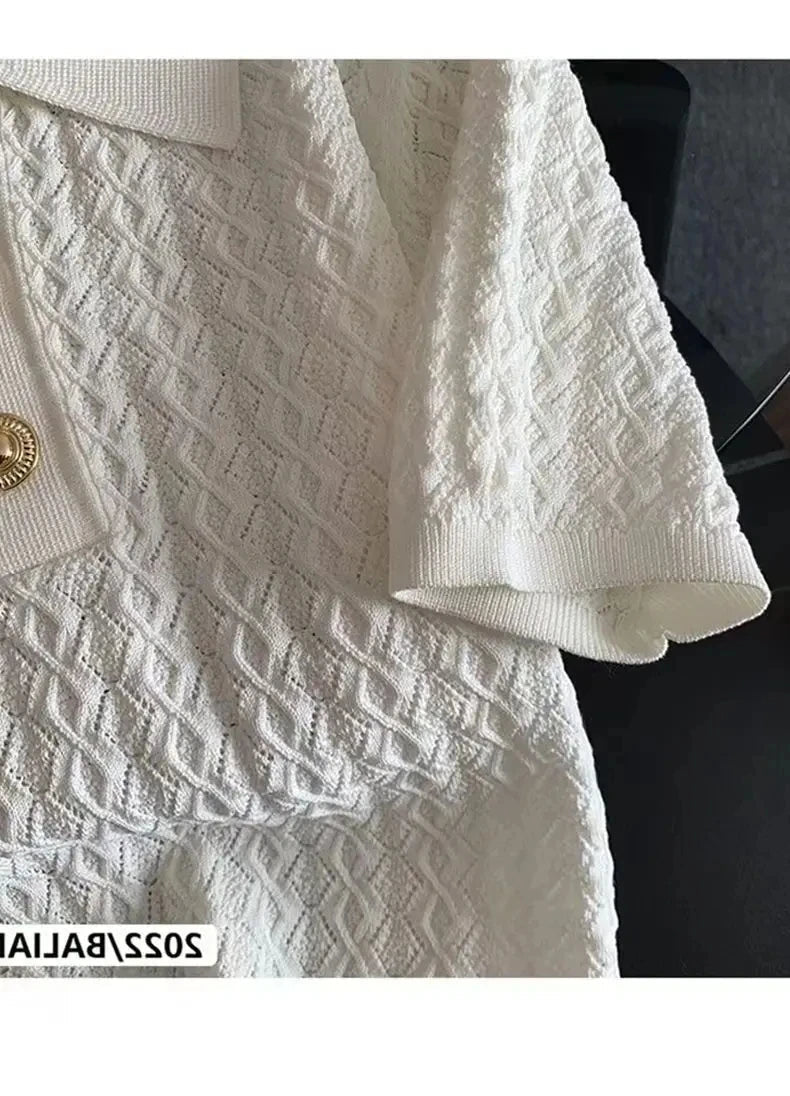 Ice Silk Polo Shirt Knitted Short Sleeve T-Shirt Summer Chic Thin Unique Jacquard Women Tops 2026 Korean Style Women’s Clothing Quick Pick Grocers