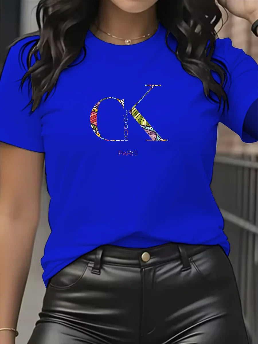 Summer luxury brand fashion cartoon letter print crew collar clothing short sleeve T-shirt  trend women's summer Y2K top Quick Pick Grocers