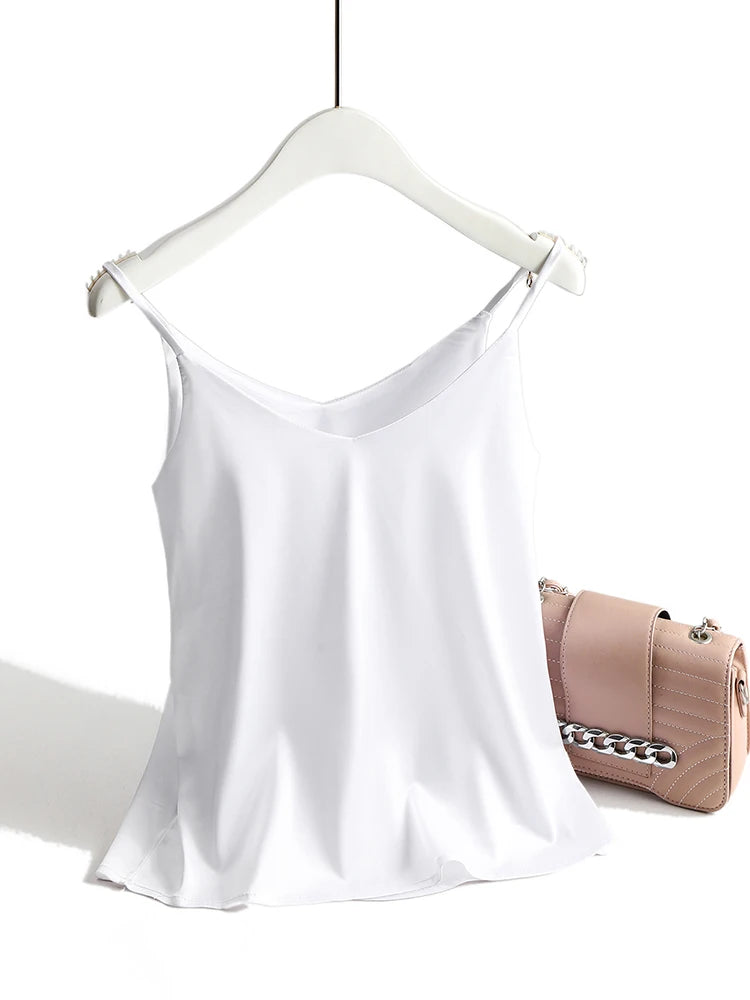 AOSSVIAO 2026 Spaghetti Strap Top Women Halter V Neck Basic White Cami Sleeveless Satin Silk Tank Tops Women'S Summer Camisole Quick Pick Grocers
