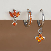 3PCS Fashion Orange Blue Zircon Hanging Earrings Set for Women Stainless Steel Flower Dangle Earring Piercing Jewelry Econic Blanks