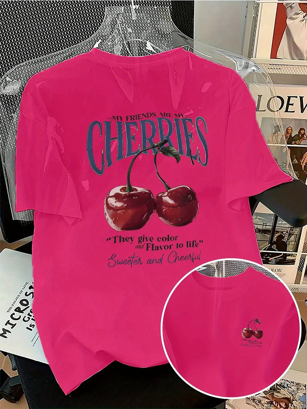 Summer Sweeter Cherries Prints T-Shirts Womens Cotton Oversized T Shirts Basic O-Neck Short Sleeve Tops Casual Woman Clothes Quick Pick Grocers