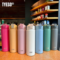 TYESO 600/750ML Thermos Bottle With Straw Stainless Steel Car Thermal Cup Sports Water Bottles Keeps Cold and Heat Thermal Mug Quick Pick Grocers