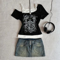 Women's 90s Vintage Punk T-Shirt Summer Streetwear Sexy Short Sleeve Gothic Slim Crop Top Hotgirl Casual Femme Tee Harajuku Y2k Quick Pick Grocers