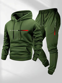PARIS Letter Print Sweatshirt Suit Men's Fleece Hoodie Pants Set Spring Autumn Winter Warm Casual Sports Pullover Trousers Sets Quick Pick Grocers
