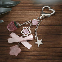 Y2K Fashion Flower Star Love Bow Strawberry Pendant Acrylic Keychain Student Women's Bag Backpack Pants Chain Accessories Econic Blanks