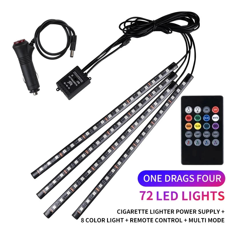Neon LED Car Interior Ambient Foot Strip Light Kit Accessories RGB Backlight Remote App Music Control Auto Decorative Lamp Econic Blanks