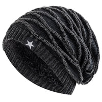 New Unisex Slouchy Winter Hats Add Fur Lined Men And Women Warm Beanie Cap Casual Five-pointed Star Decor Winter Knitted Hats Purest Peak