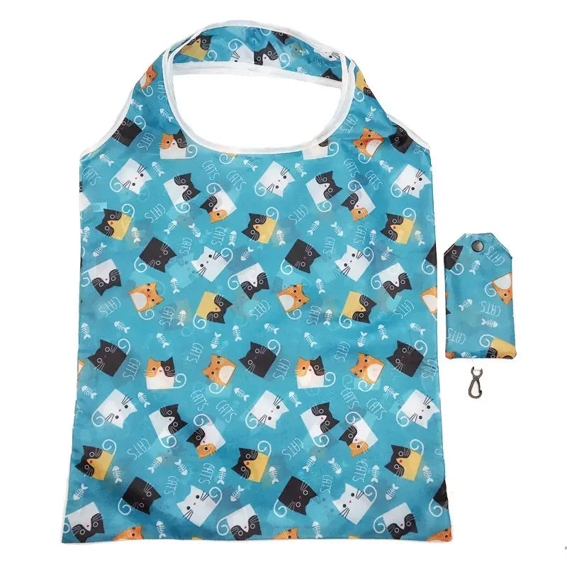 Reusable Shopping Bag Nylon Foldable Grocery Bag Creative Eco-Friendly Tote Bag Lightweight and Durable Quick Pick Grocers