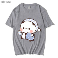 Couple Shirts Kawaii Cute BuBu Panda Going To Sleep with DuDu Bear Graphic Tshirt Cotton Men Women Clothes Long Sleeve Tees Quick Pick Grocers