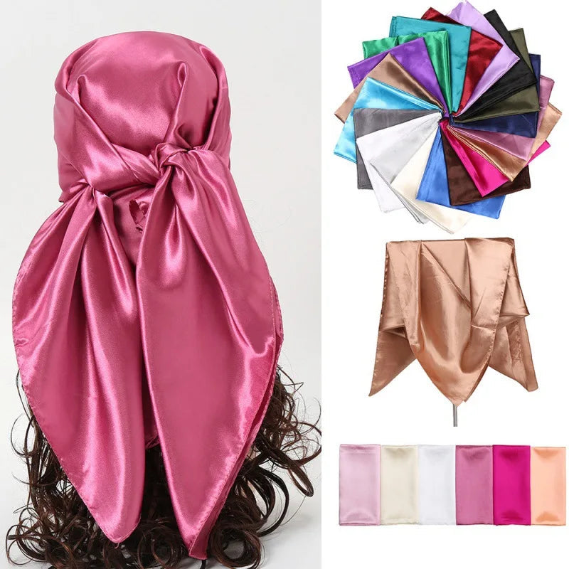 Luxury Brand Silk Scarf Women Satin Solid color Hijab Scarves Muslim Pareo Bandana Female Shawl Wrap Headband Foulard 90*90cm Quick Pick Grocers