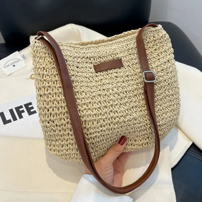 Ladies Fashion Summer Straw Crossbody Bag Women Beach Holiday Shopping Woven Shoulder Handbag Messenger Purses For Women Bags Quick Pick Grocers