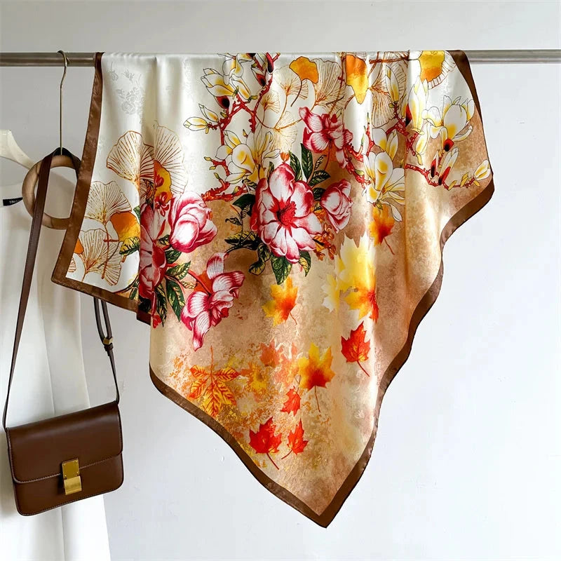 90*90Cm Square Scarf Twill Silk Feeling Women Head Shawls and Wraps Luxury Hair Tree Print Neck Scarves Hijab Bandana Pashmina Econic Blanks