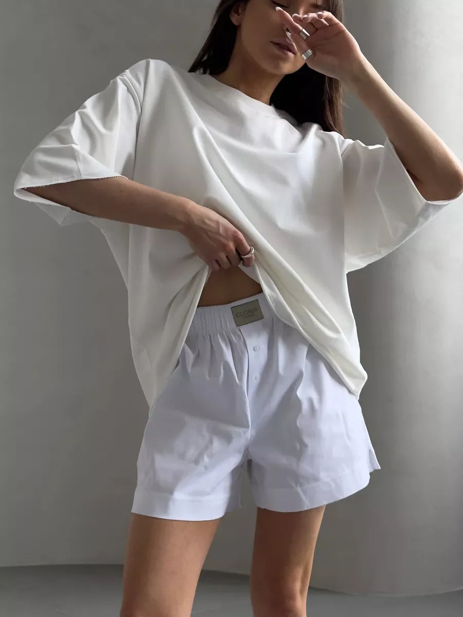 Hirsionsan Summer Casual Oversized T-shirts Women 100% Cotton Pink Loose Tees 2025 New Cusual Solid O Neck Female Aesthetic Tops Quick Pick Grocers