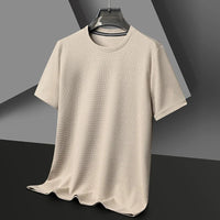 New Summer Waffle Round Neck Short Sleeved T-shirt for Men's Short Sleeved Top Quick Pick Grocers