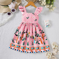 Girls' summer style small fly sleeve plant print dress Quick Pick Grocers