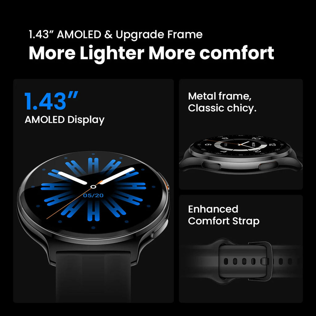 HAYLOU Solar Lite 2 Smartwatch 1.43'' AMOLED Display 24h Health Monitoring 150+ Sports Modes Voice Calling Smart Watch 1ATM Quick Pick Grocers