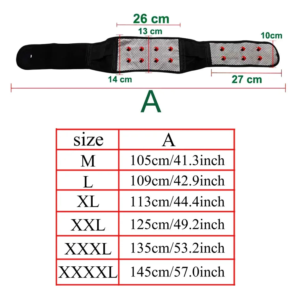 Tcare M - 4XL Adjustable Tourmaline Self Heating Magnetic Therapy Back Waist Support Belt Lumbar Brace Massage Band Health Care Purest Peak