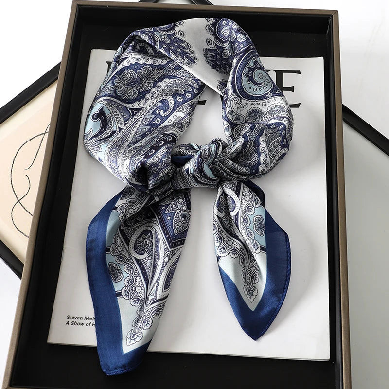 Bohemian Style Print Luxury Brand Silk Square Scarf Women Satin Shawls Neckerchief Wrap Scarves Bandana Hair Hjiab Floral Quick Pick Grocers
