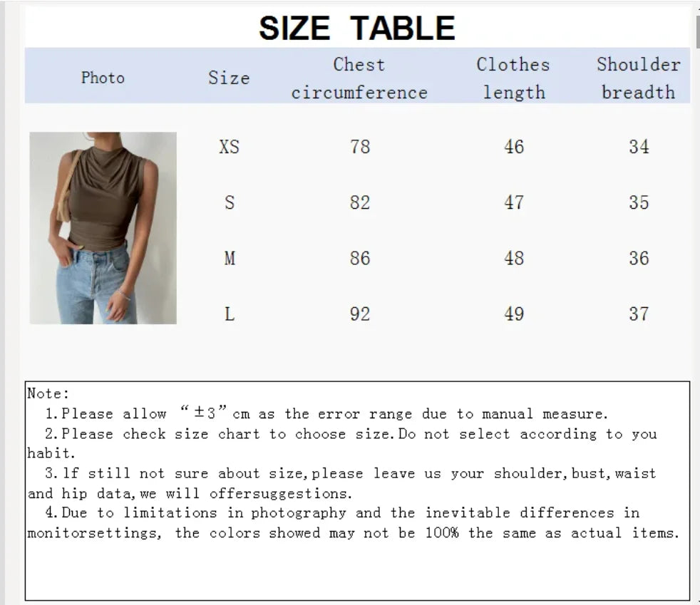 Women's Casual Pleated Design Top Summer Fashion Street Style Solid Color Slim Half High Neck Sleeveless T-Shirt Top Quick Pick Grocers