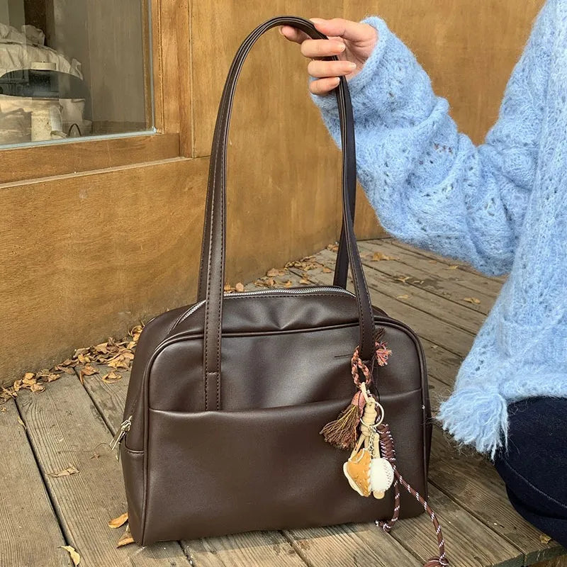 Korean Style Large Capacity Single Shoulder Women's Bag Versatile Vintage Underarm Bag Autumn 2025 New Arrival Tote Bag Quick Pick Grocers