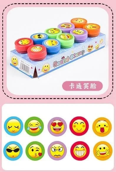 10pcs Assorted Stamps for Kids Self-ink Stamps Children Toy Stamps Smiley Face Seal Scrapbooking DIY Painting Photo Album Decor Econic Blanks