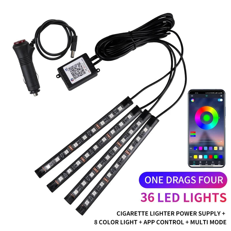 Neon LED Car Interior Ambient Foot Strip Light Kit Accessories RGB Backlight Remote App Music Control Auto Decorative Lamp Econic Blanks