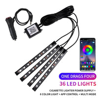 Neon LED Car Interior Ambient Light Kit – RGB Foot Strip Lighting with APP & Remote Control, Music Sync Car Decor Lamp Econic Blanks