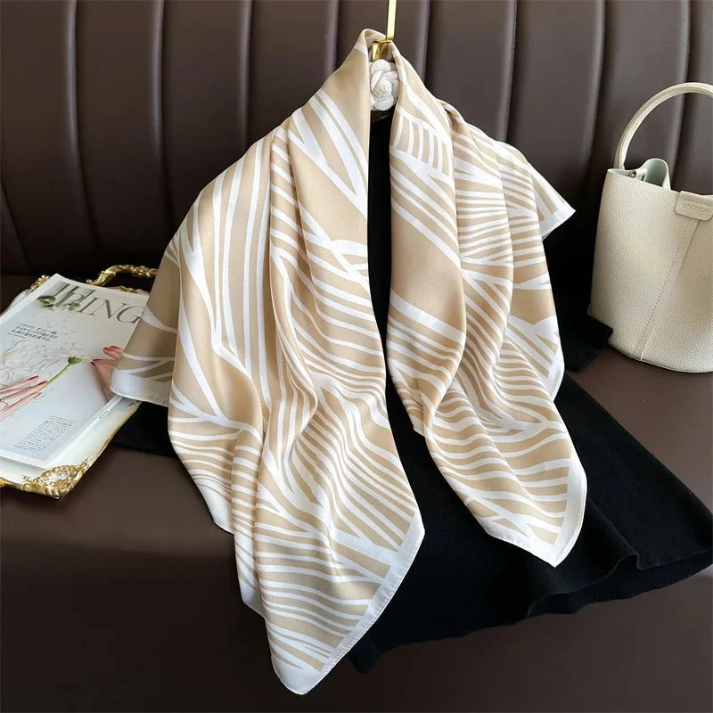 90*90Cm Square Scarf Twill Silk Feeling Women Head Shawls and Wraps Luxury Hair Tree Print Neck Scarves Hijab Bandana Pashmina Econic Blanks