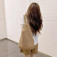 French Style Large Capacity Woven Straw Woven Bag for Women New Beach Vacation Shoulder Bag Casual Commuting Tote Bag Purse Quick Pick Grocers