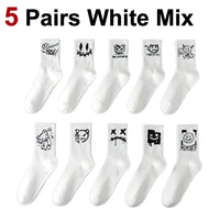 5/10 Pairs Men Women Graffiti Printed socks Street Style Soft Comfortable Sweat Absorbing Breathable Couple Sports Leisure Socks Quick Pick Grocers