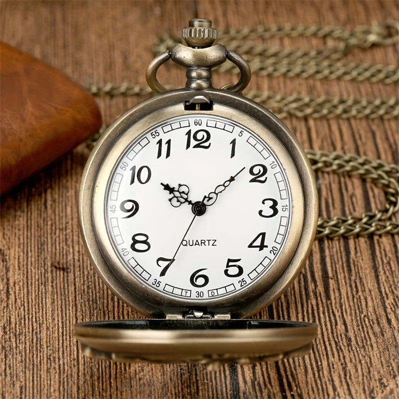 Exquisite Retro Bronze Steampunk Hollow Gear Design Quartz Pocket Watch with Necklace Chain Leisure Pendant Gift Men's Clock Quick Pick Grocers