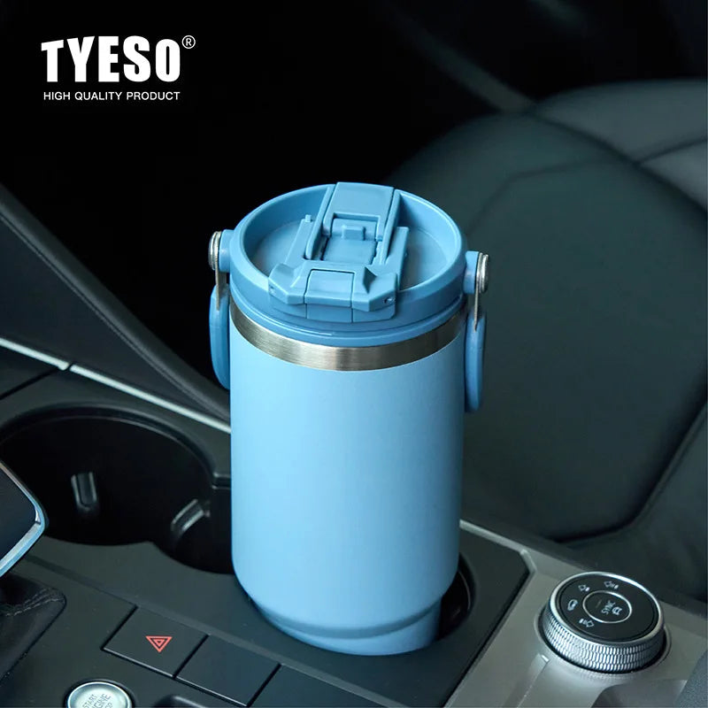 Tyeso Large-Capacity Thermoses Handle Vacuum Cup Dual-Drink Coffee Mug Stainless Steel Ice Cup Car Bottle Hot Cold Retention Quick Pick Grocers