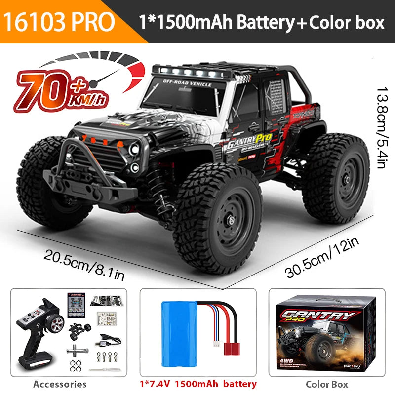 1:16 70KM/H Or 50KM/H 4WD RC Car With LED Remote Control Cars High Speed Drift Monster 4x4 Truck for Kids vs Wltoys 144001 Toys Econic Blanks