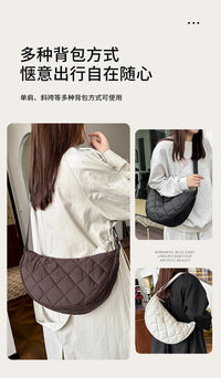 Waist Half Moon Belt Bag Solid Color Crossbody Bag Large Capacity Shoulder Bags Portable Nylon Plaid Travel Bags for Commuting Quick Pick Grocers