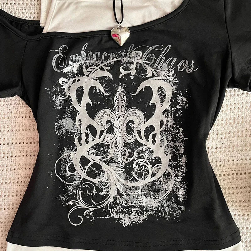 Women's 90s Vintage Punk T-Shirt Summer Streetwear Sexy Short Sleeve Gothic Slim Crop Top Hotgirl Casual Femme Tee Harajuku Y2k Quick Pick Grocers