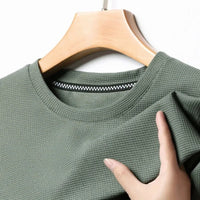 New Summer Waffle Round Neck Short Sleeved T-shirt for Men's Short Sleeved Top Quick Pick Grocers