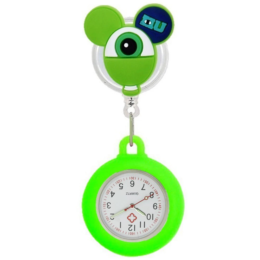 Retractable Lovely Cartoon Pattern Nurse Doctor Pocket Hang Clips Watches Colourful Hospital Medical Women Mens Badge Reel Clock Quick Pick Grocers