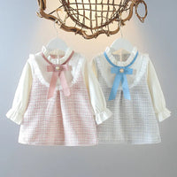 Long Sleeved Baby Girl Dress With Spring And Autumn Bow Lace Splicing Small Plaid Sweet Long Sleeved Dress Econic Blanks