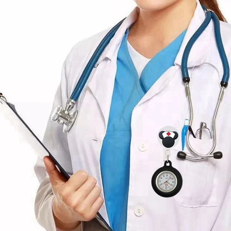 Retractable Lovely Cartoon Pattern Nurse Doctor Pocket Hang Clips Watches Colourful Hospital Medical Women Mens Badge Reel Clock Quick Pick Grocers