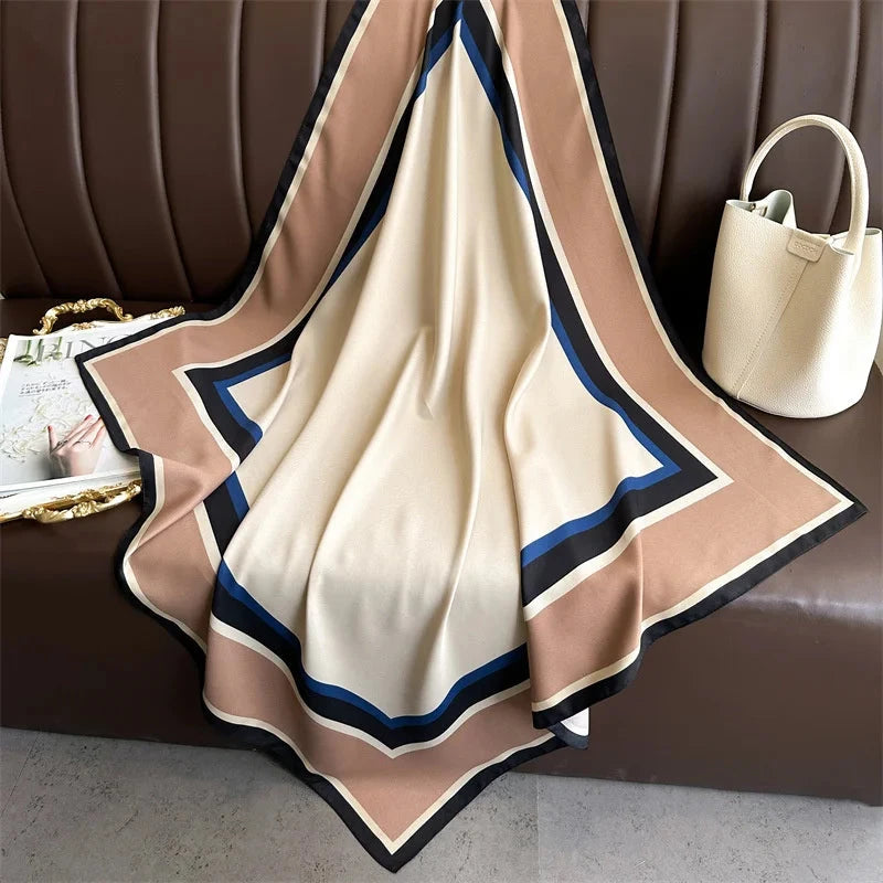 90*90Cm Square Scarf Twill Silk Feeling Women Head Shawls and Wraps Luxury Hair Tree Print Neck Scarves Hijab Bandana Pashmina Econic Blanks