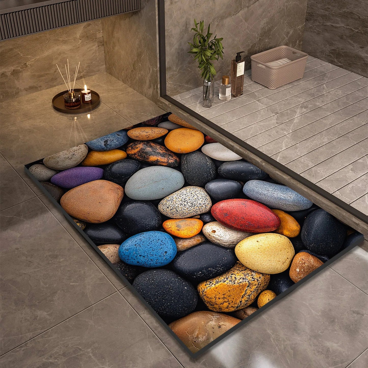 Stone Design Diatomite Bath Mat Bathroom Non-slip Shower Foot Mats Absorbent Quick Dry Toilet Rugs Carpet Doormat Washable Quick Pick Grocers