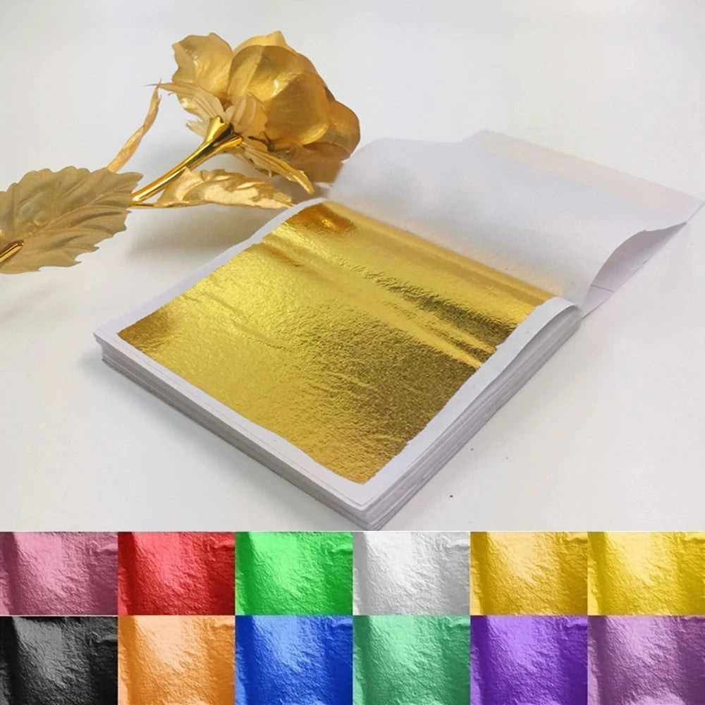 100 Sheets DIY Nail Gold Leaf Sheets Painting Gold Leaf Paper Art Craft Paper Birthday Party Wedding Cake Dessert Decorations Econic Blanks