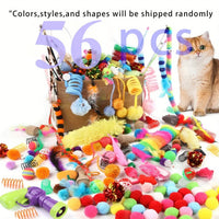 56pcs/28pcs/14pcs Cat Toys Mixed Pack. A Combination of Various Plastic Toys and Plush Toys Suitable for Multiple Cats To Play Quick Pick Grocers