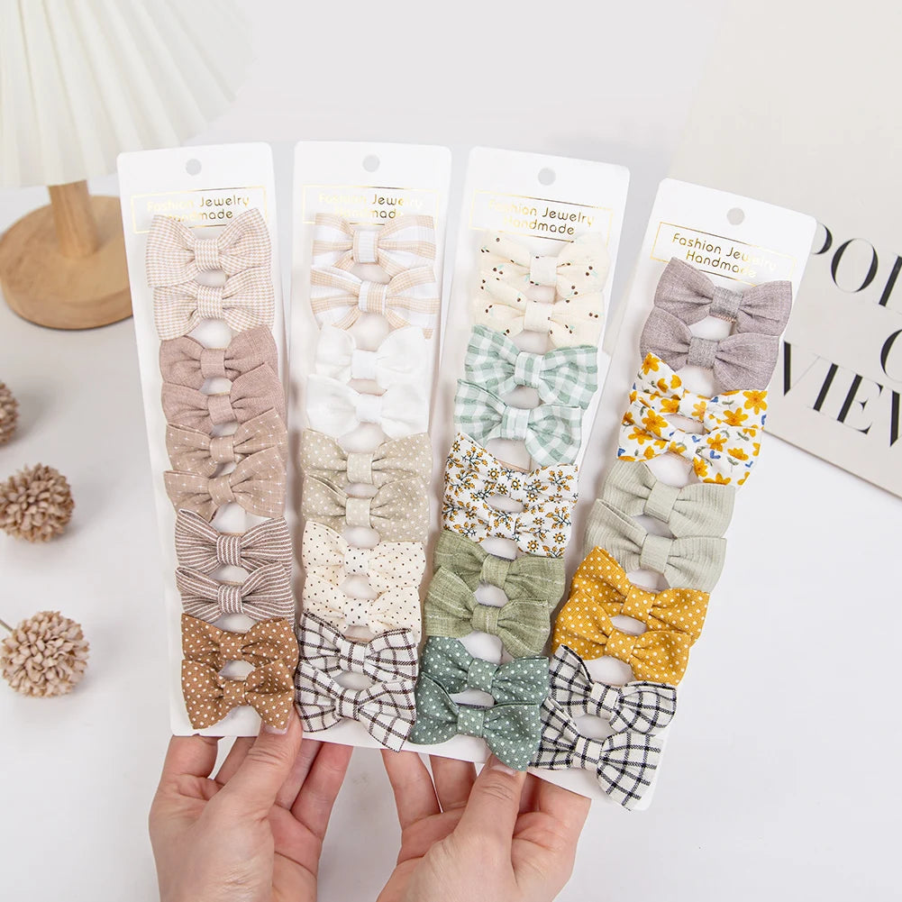 10Pcs/Set Mini Hair Bows Clips Baby Girls Cute Froal Print Plaid Hairbows Checkered Gingham Hairpins Korean Safety Kids Headwear Purest Peak