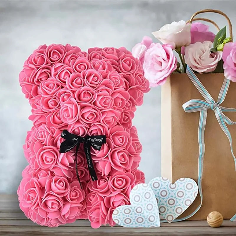 25cm Artificial Teddy Rose Flower Bear with Box Romantic Valentines Day Gift Girlfriend Women Anniversary Wedding Party Supplies Quick Pick Grocers