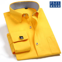 Men's Classic French Cuffs Social Dress Shirt Formal Business Standard-fit Long Sleeve Wedding Party Office Work White Shirts Quick Pick Grocers